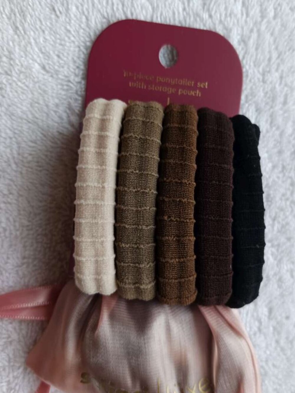 10 Scunci Luxe Soft Fabric Ponytail Elastic Hair Bands Storage Bag Pouch Set